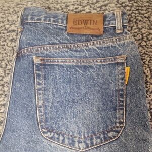 Edwin Men’s Relaxed Jeans in Blue with Brown Leather Patch